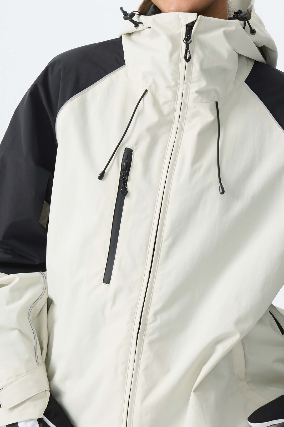 Women's Color Block Off White Waterproof Reflective Snow Jacket