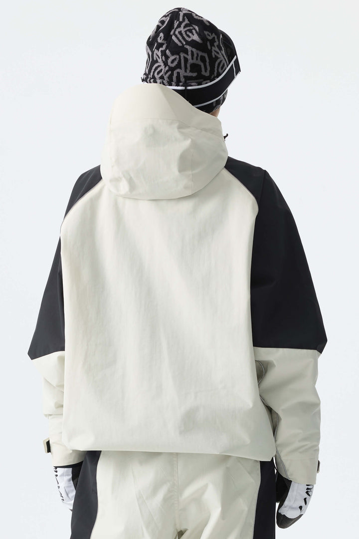Women's Color Block Off White Waterproof Reflective Snow Jacket