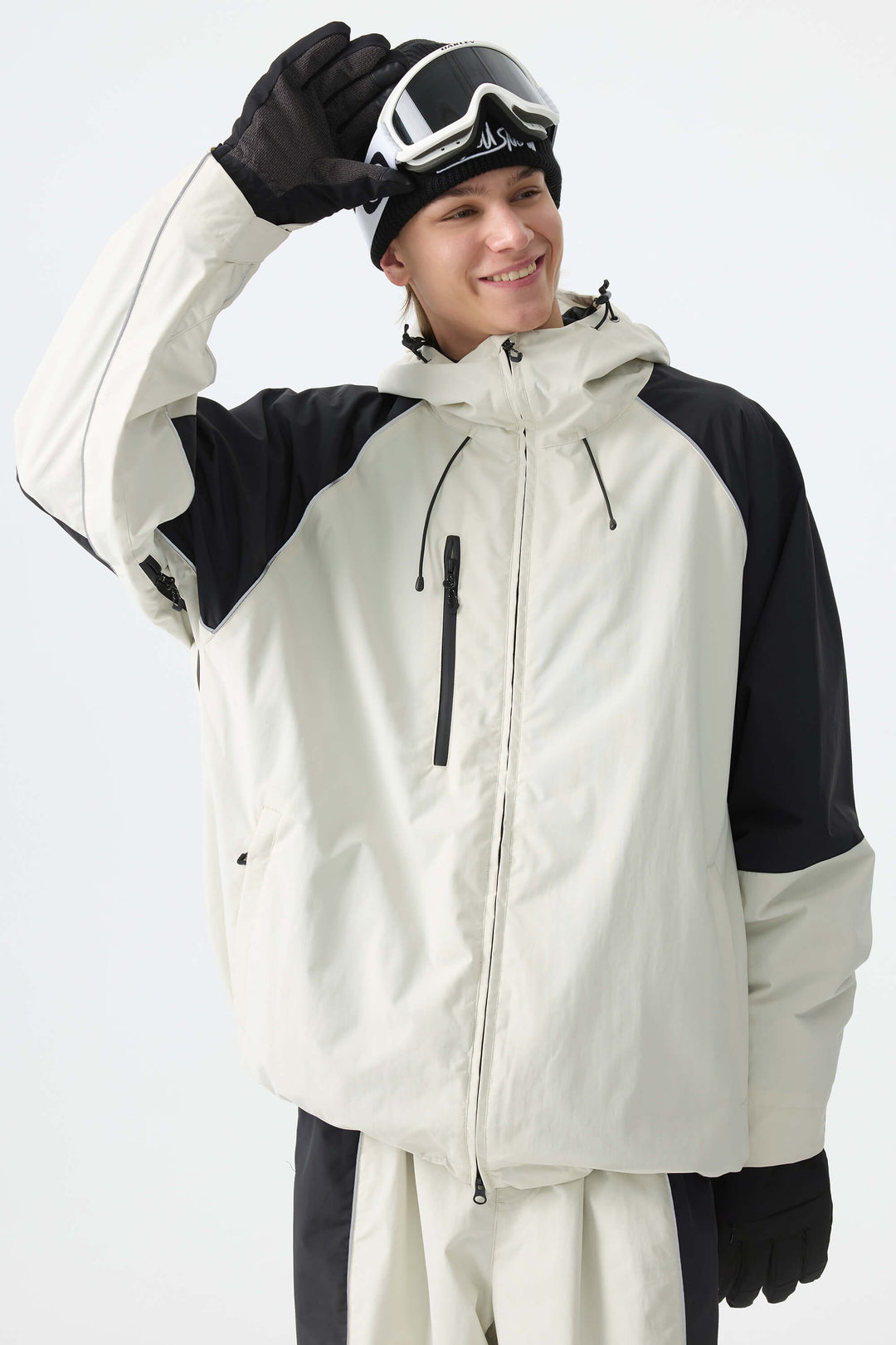 Men's Color Block Off White Waterproof Reflective Snow Jacket