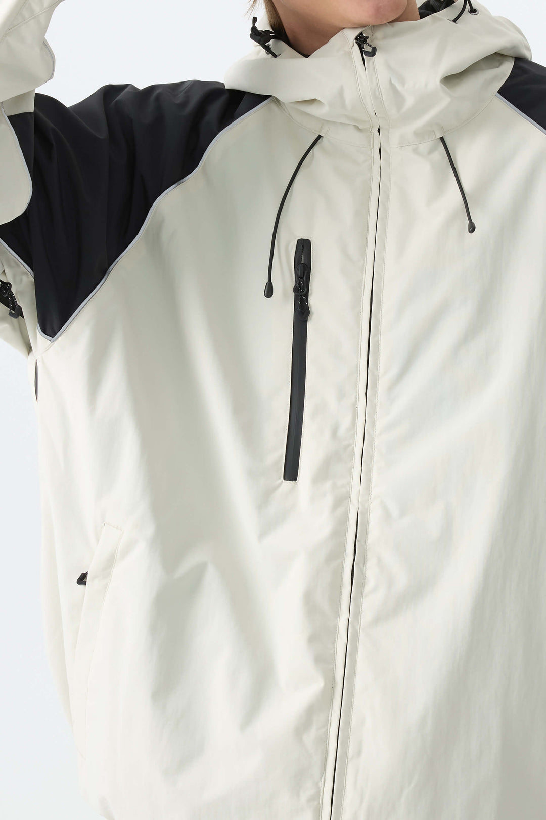 Men's Color Block Off White Waterproof Reflective Snow Jacket