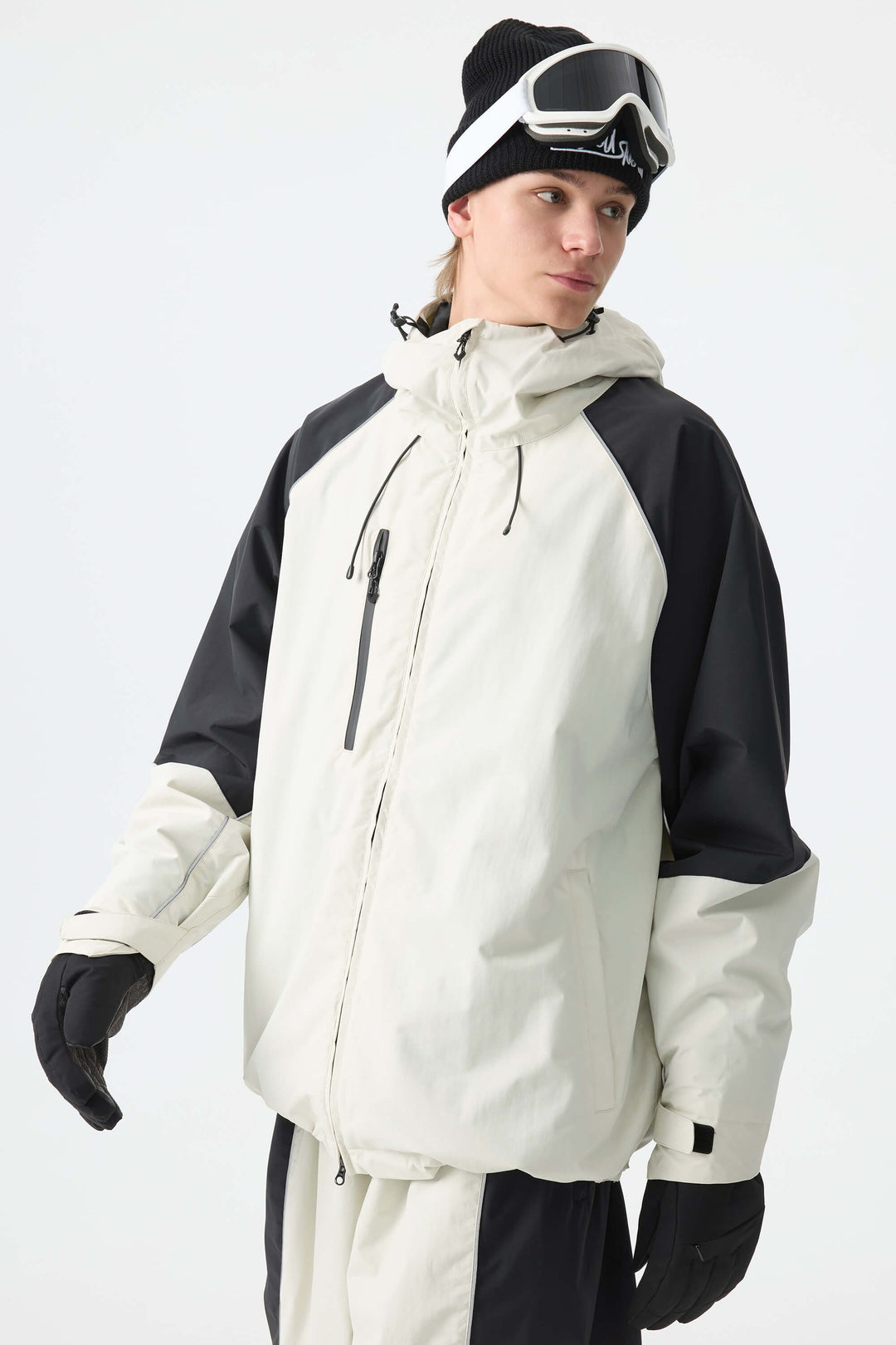 Men's Color Block Off White Waterproof Reflective Snow Jacket