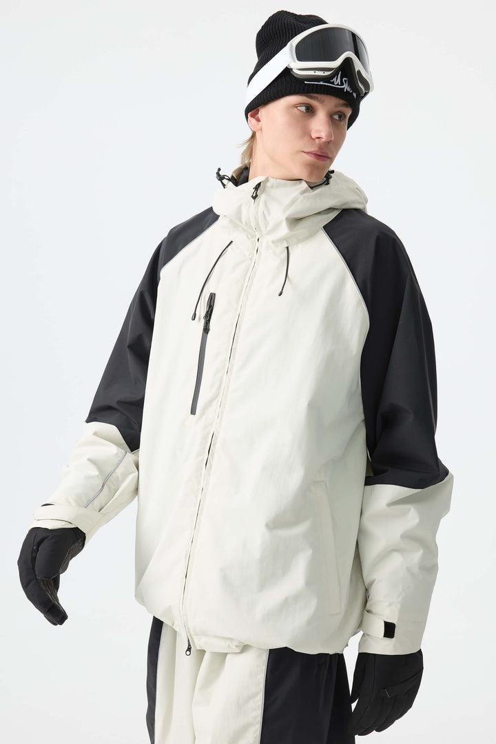 Men's Color Block Off White Waterproof Reflective Snow Jacket