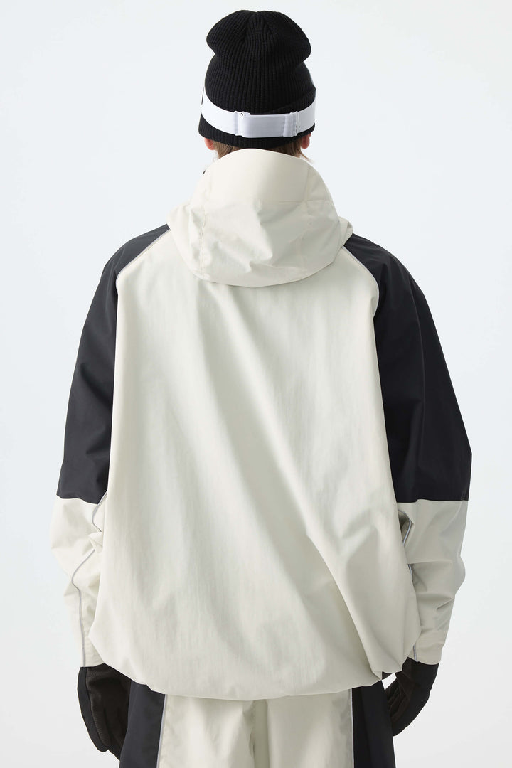 Men's Color Block Off White Waterproof Reflective Snow Jacket