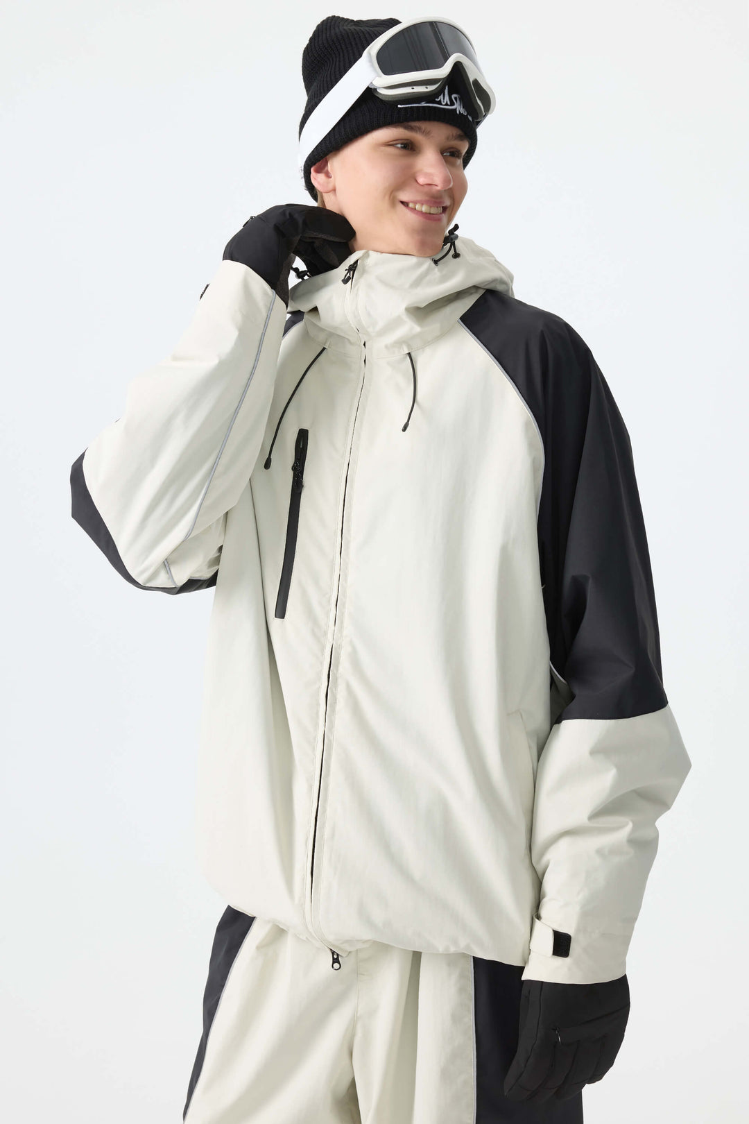 Men's Color Block Off White Waterproof Reflective Snow Jacket