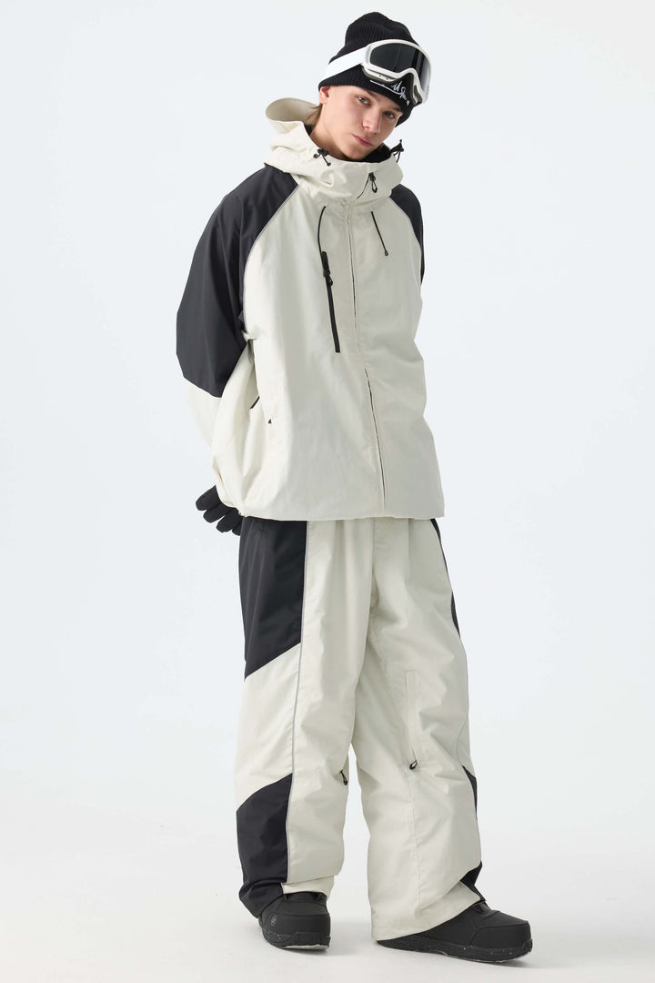 Men's Color Block Off White Waterproof Reflective Snow Jacket