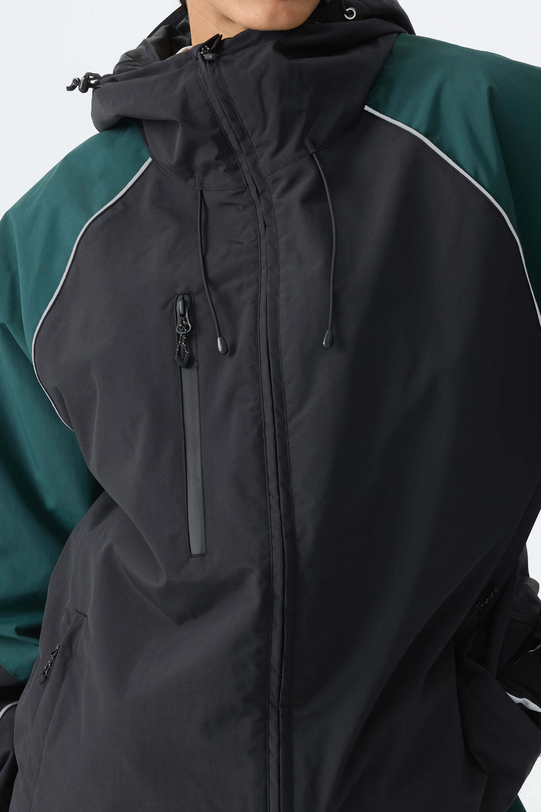 Women's Color Block Black Waterproof Reflective Snow Jacket