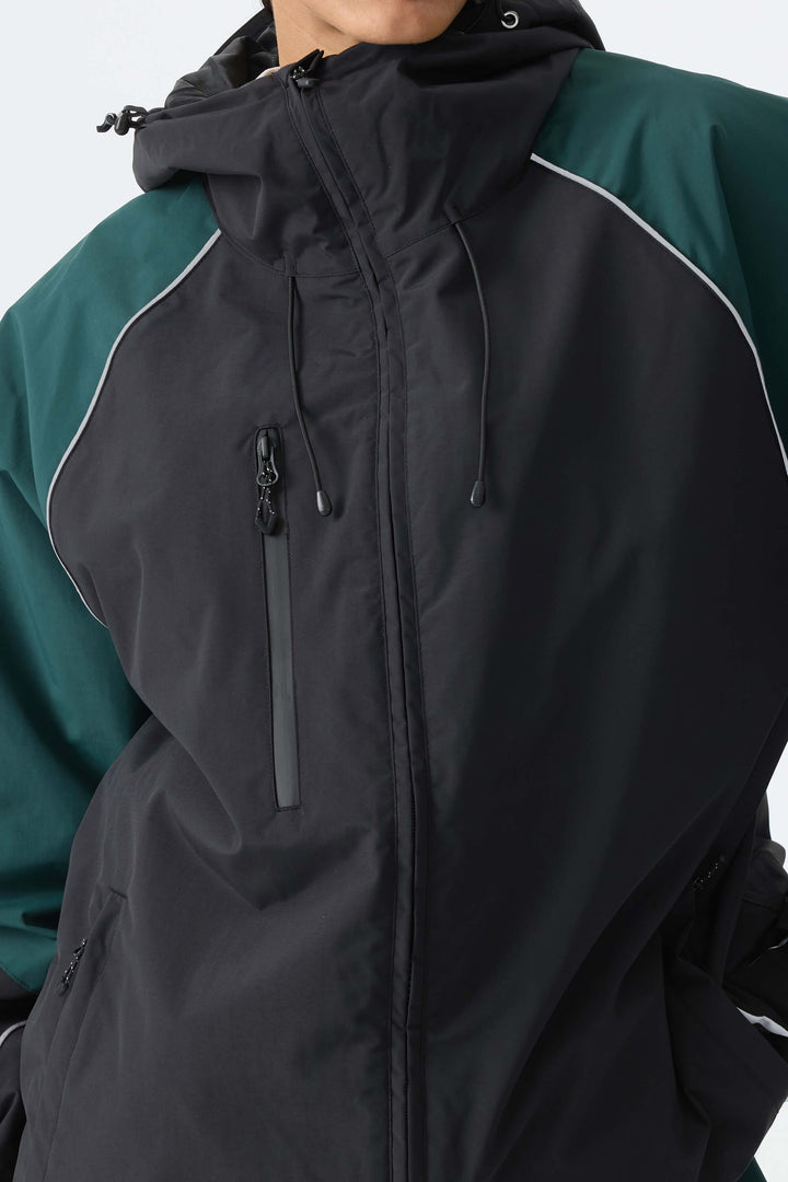 Women's Color Block Black Waterproof Reflective Snow Jacket