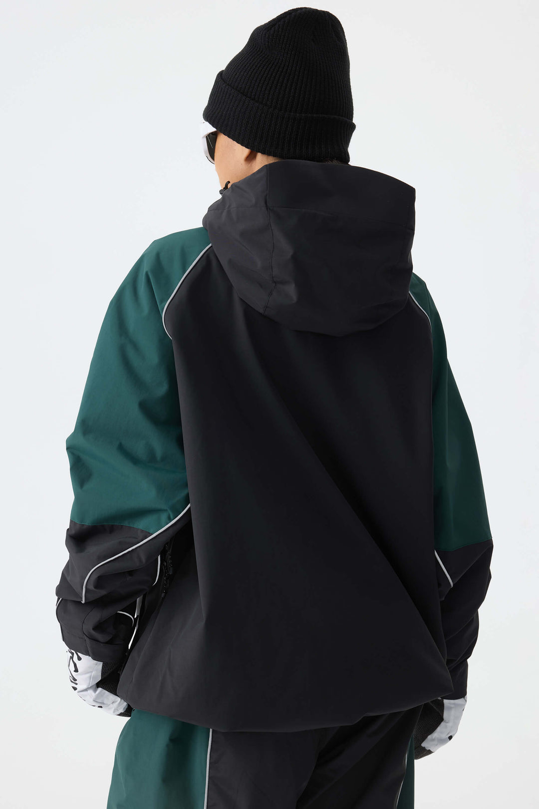 Women's Color Block Black Waterproof Reflective Snow Jacket