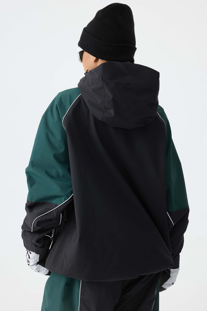Women's Color Block Black Waterproof Reflective Snow Jacket