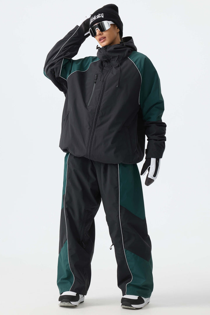 Women's Color Block Black Waterproof Reflective Snow Jacket