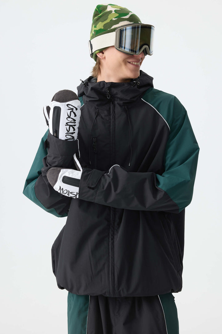 Men's Color Block Off White Waterproof Reflective Snow Jacket