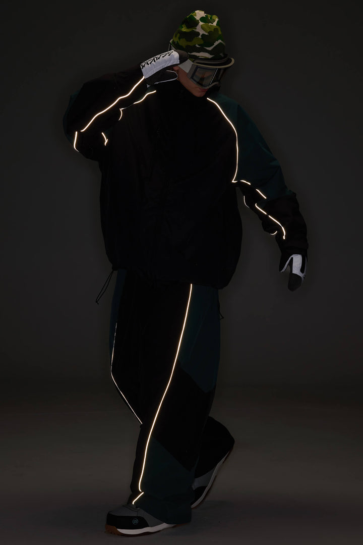 Men's Color Block Off White Waterproof Reflective Snow Jacket