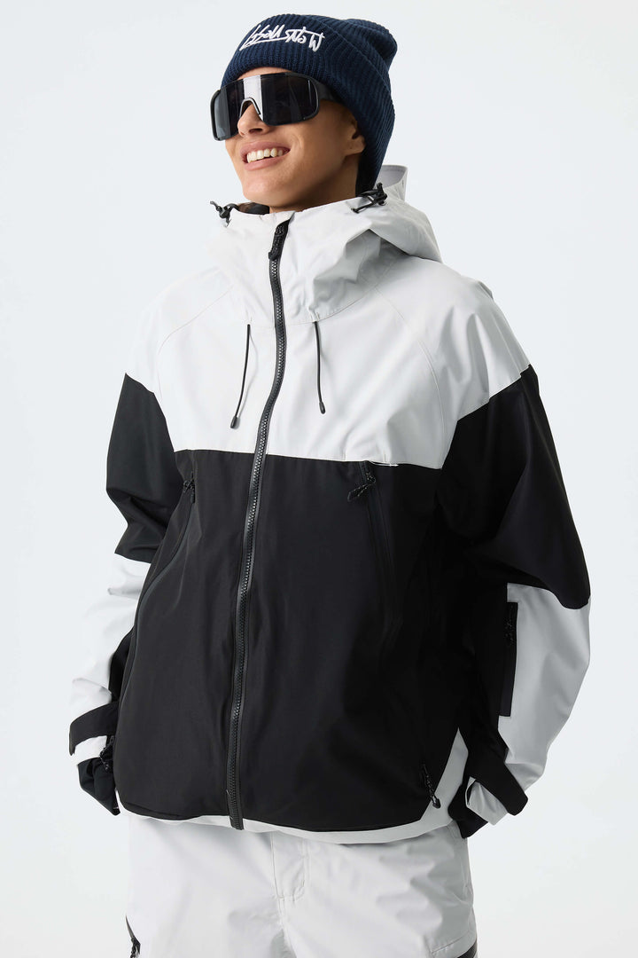 Women's Color-Block Off White & Green Structured Insulated Snow Jacket