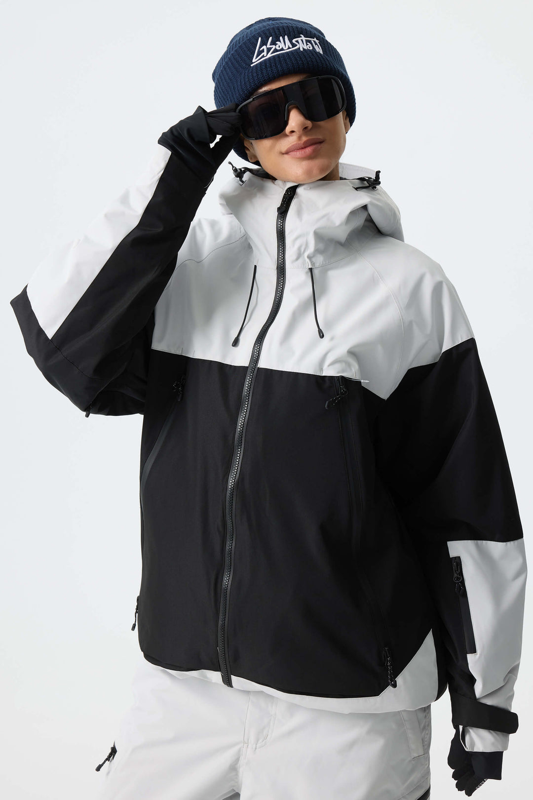 Women's Color-Block Light Grey & Black Structured Insulated Snow Jacket
