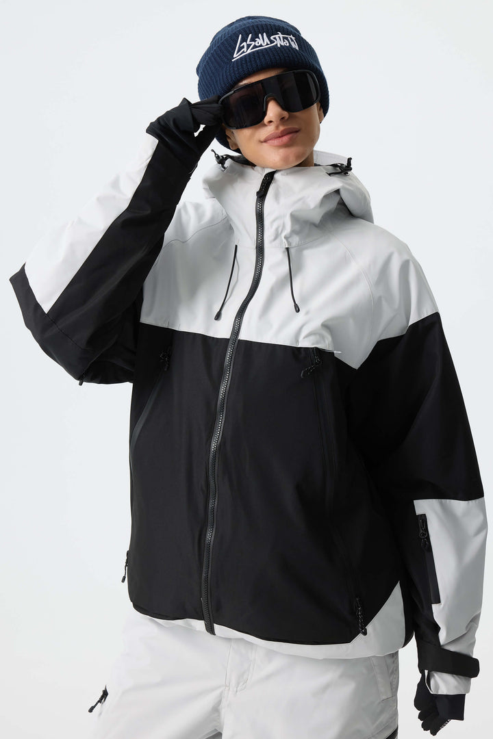 Women's Color-Block Light Grey & Black Structured Insulated Snow Jacket