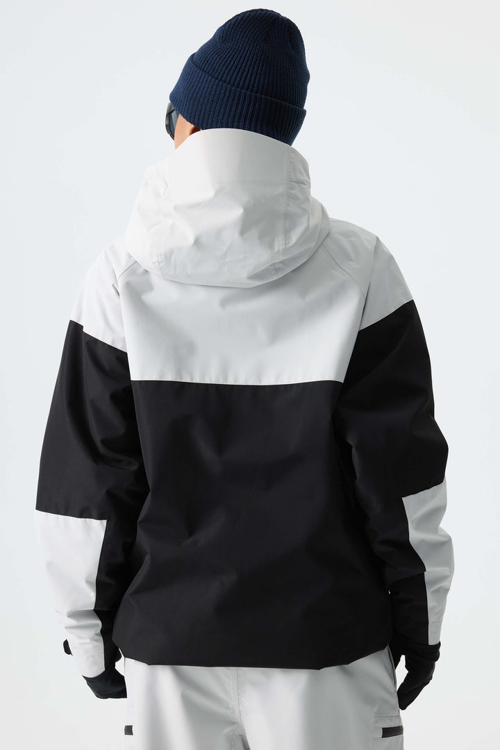 Women's Color-Block Light Grey & Black Structured Insulated Snow Jacket