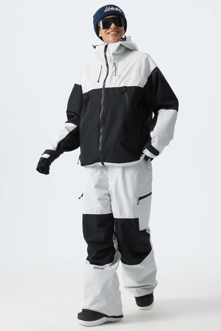 Women's Color-Block Light Grey & Black Structured Insulated Snow Jacket