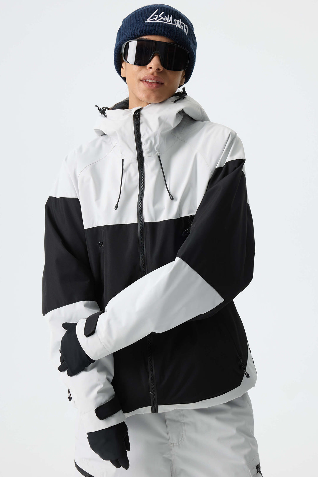 Women's Color-Block Light Grey & Black Structured Insulated Snow Jacket
