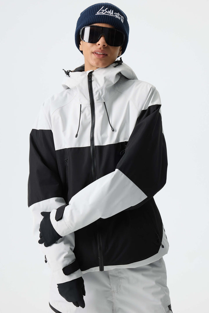 Women's Color-Block Light Grey & Black Structured Insulated Snow Jacket