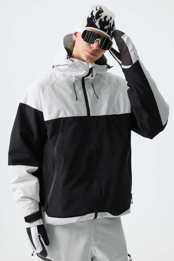Men's Color-Block Pink & Off White Structured Insulated Snow Jacket