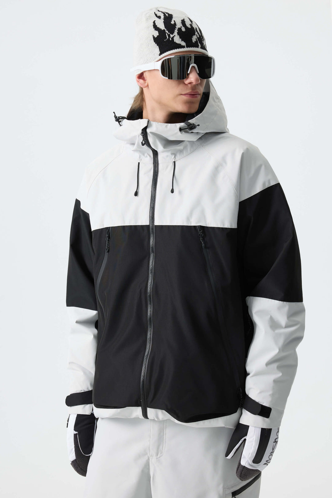Men's Color-Block Light Grey & Black Structured Insulated Snow Jacket