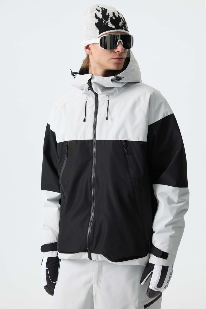 Men's Color-Block Light Grey & Black Structured Insulated Snow Jacket