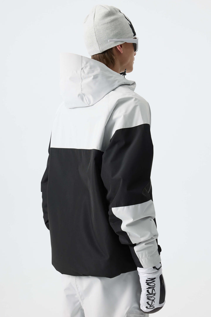 Men's Color-Block Light Grey & Black Structured Insulated Snow Jacket