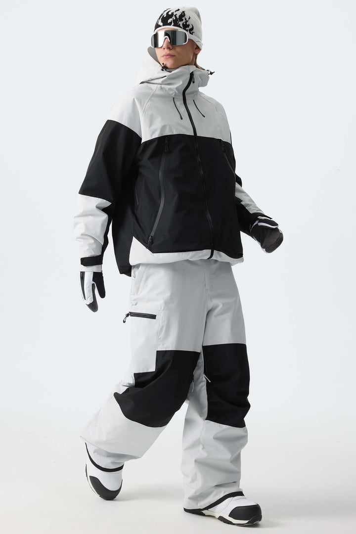 Men's Color-Block Pink & Off White Structured Insulated Snow Jacket