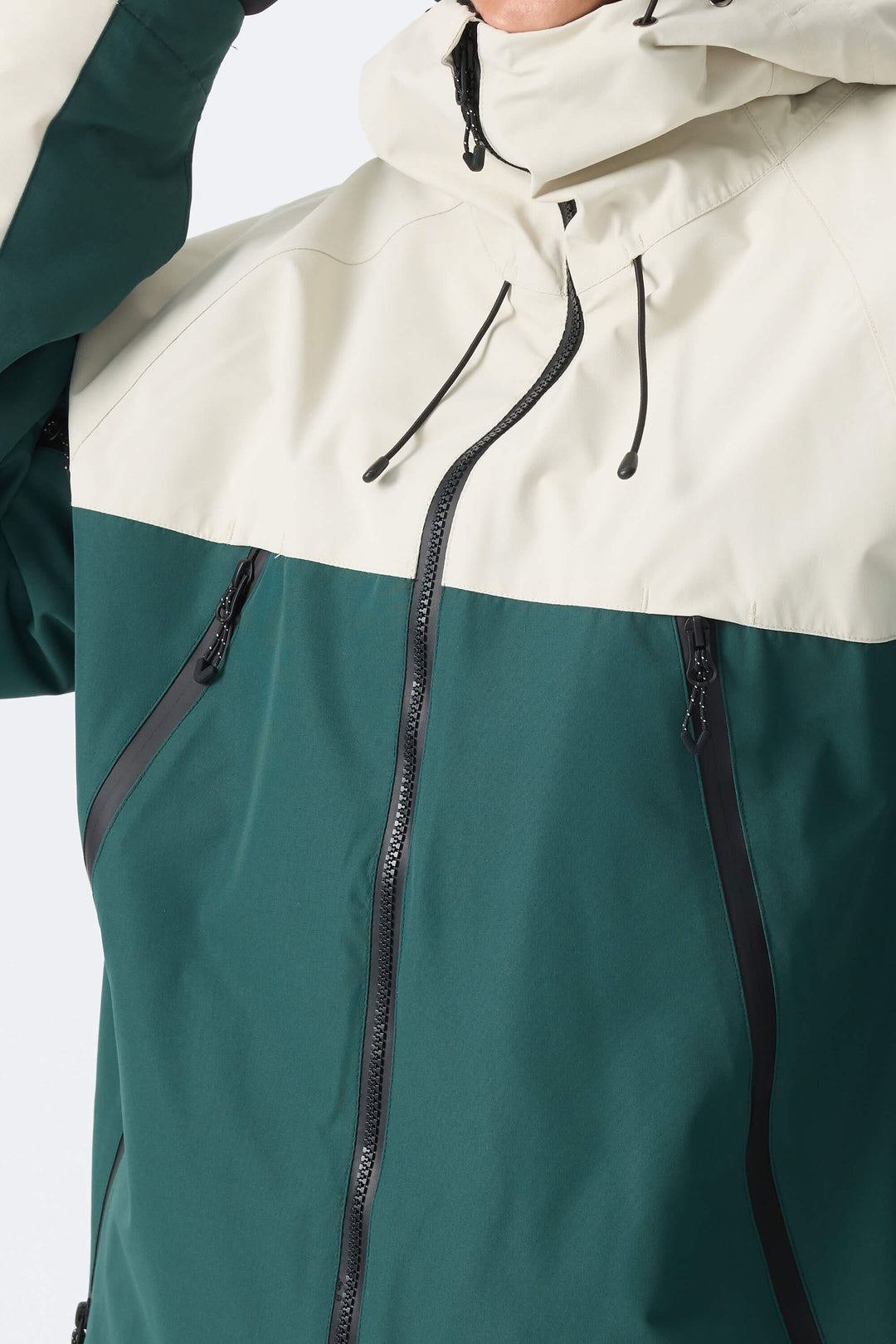 Women's Color-Block Off White & Green Structured Insulated Snow Jacket