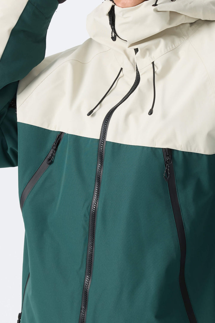 Women's Color-Block Off White & Green Structured Insulated Snow Jacket