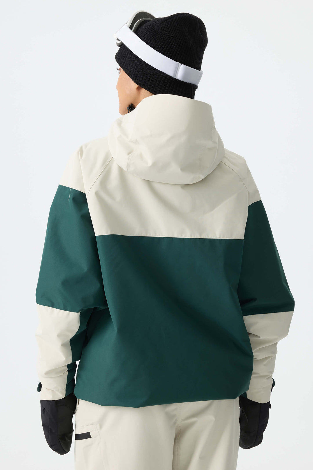 Women's Color-Block Off White & Green Structured Insulated Snow Jacket