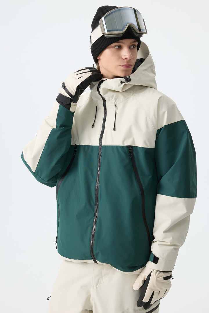 Men's Color-Block Pink & Off White Structured Insulated Snow Jacket