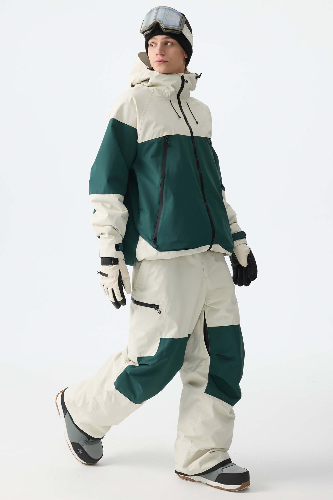 Men's Color-Block Pink & Off White Structured Insulated Snow Jacket