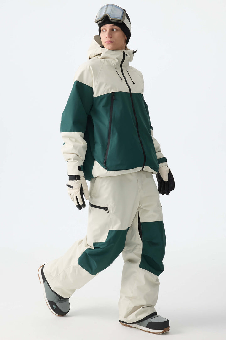 Men's Color-Block Pink & Off White Structured Insulated Snow Jacket