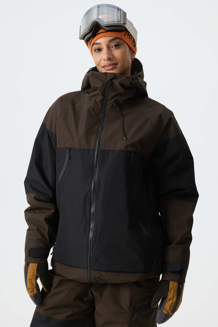 Women's Color-Block Off White & Green Structured Insulated Snow Jacket
