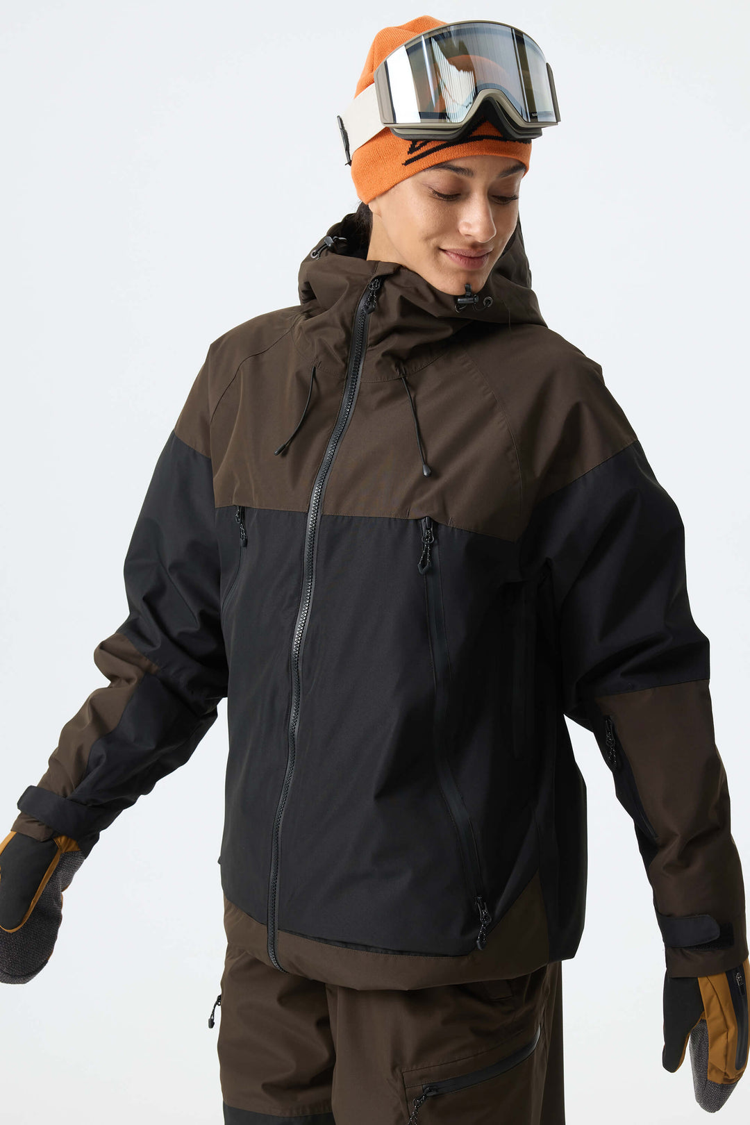 Women's Color-Block Dark Brown & Black Structured Insulated Snow Jacket