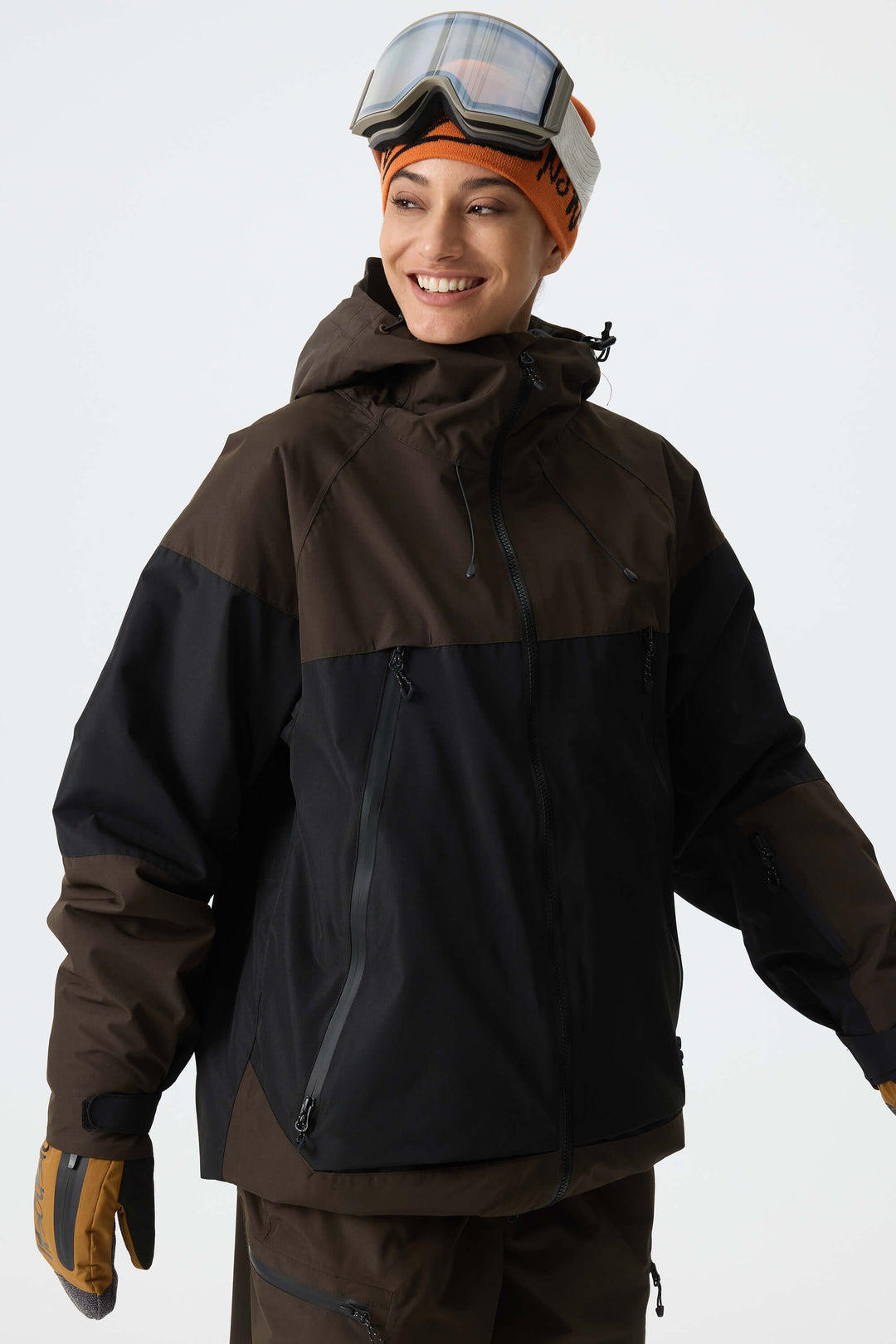 Women's Color-Block Dark Brown & Black Structured Insulated Snow Jacket