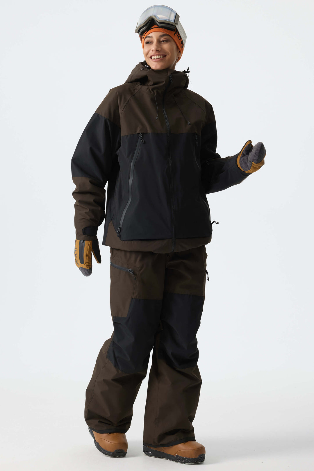 Women's Color-Block Off White & Green Structured Insulated Snow Jacket