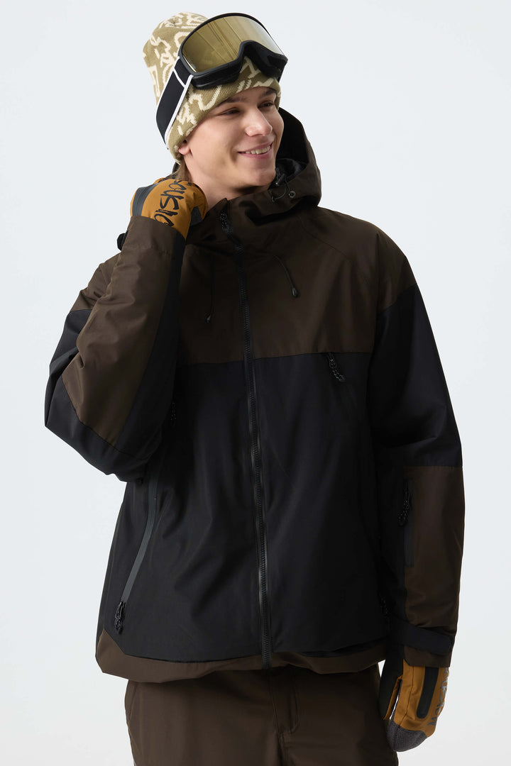 Men's Color-Block Pink & Off White Structured Insulated Snow Jacket