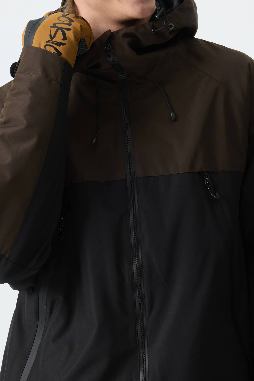 Men's Color-Block Dark Brown & Black Structured Insulated Snow Jacket