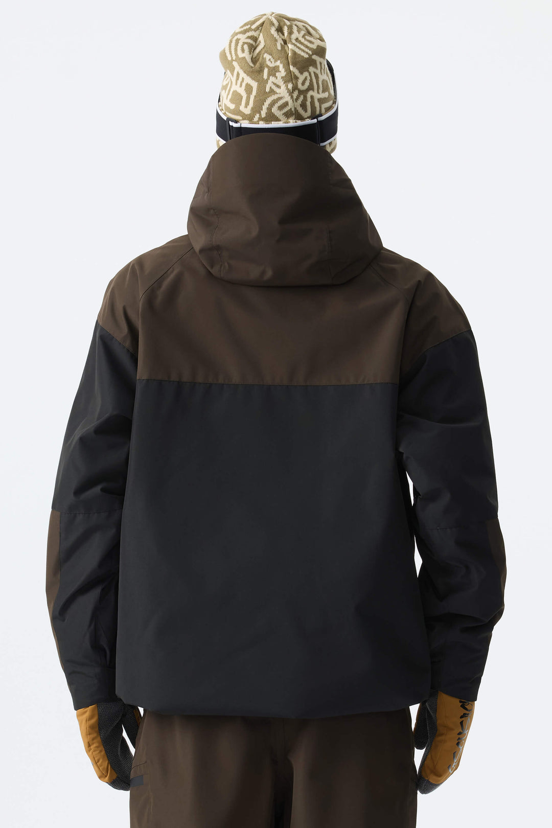 Men's Color-Block Dark Brown & Black Structured Insulated Snow Jacket