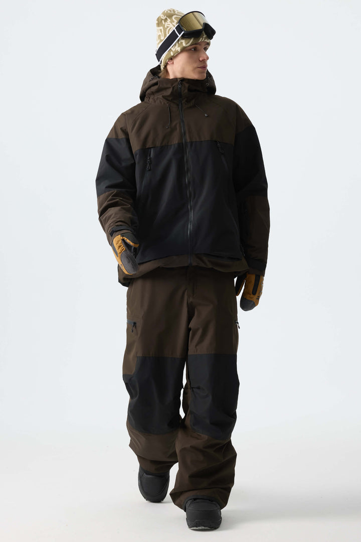 Men's Color-Block Pink & Off White Structured Insulated Snow Jacket
