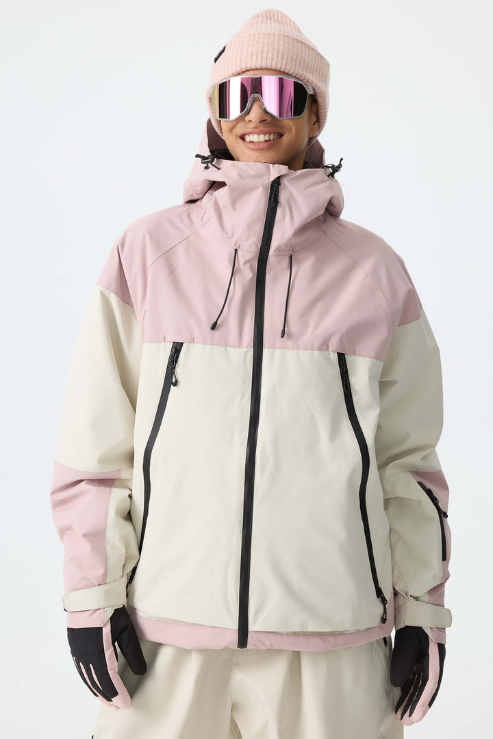 Women's Color-Block Off White & Green Structured Insulated Snow Jacket
