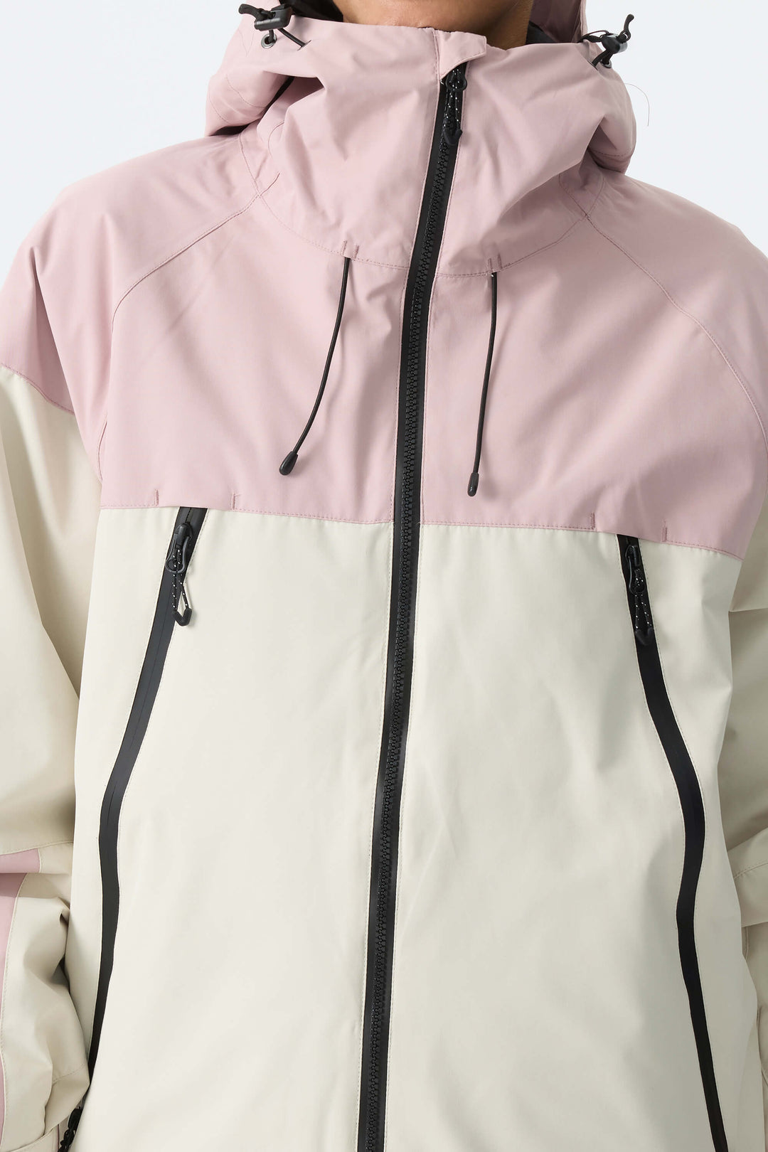 Women's Color-Block Pink & Off White Structured Insulated Snow Jacket