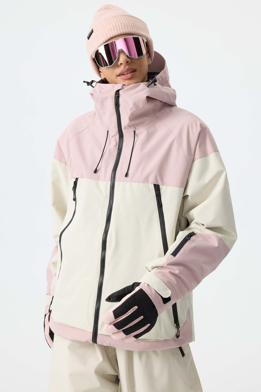 Women's Color-Block Off White & Green Structured Insulated Snow Jacket