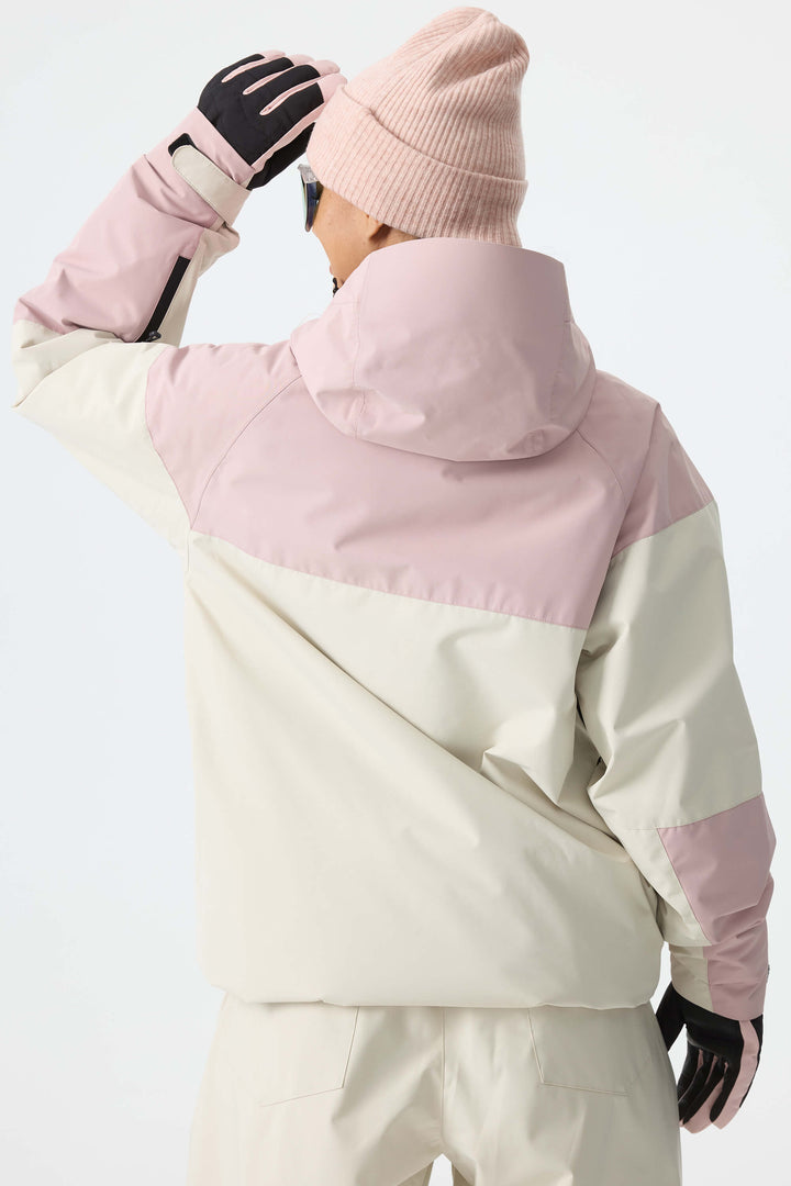 Women's Color-Block Pink & Off White Structured Insulated Snow Jacket