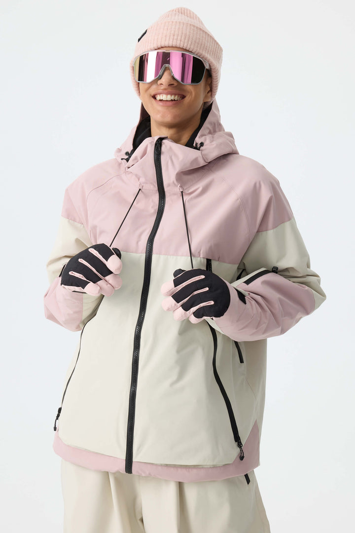 Women's Color-Block Pink & Off White Structured Insulated Snow Jacket