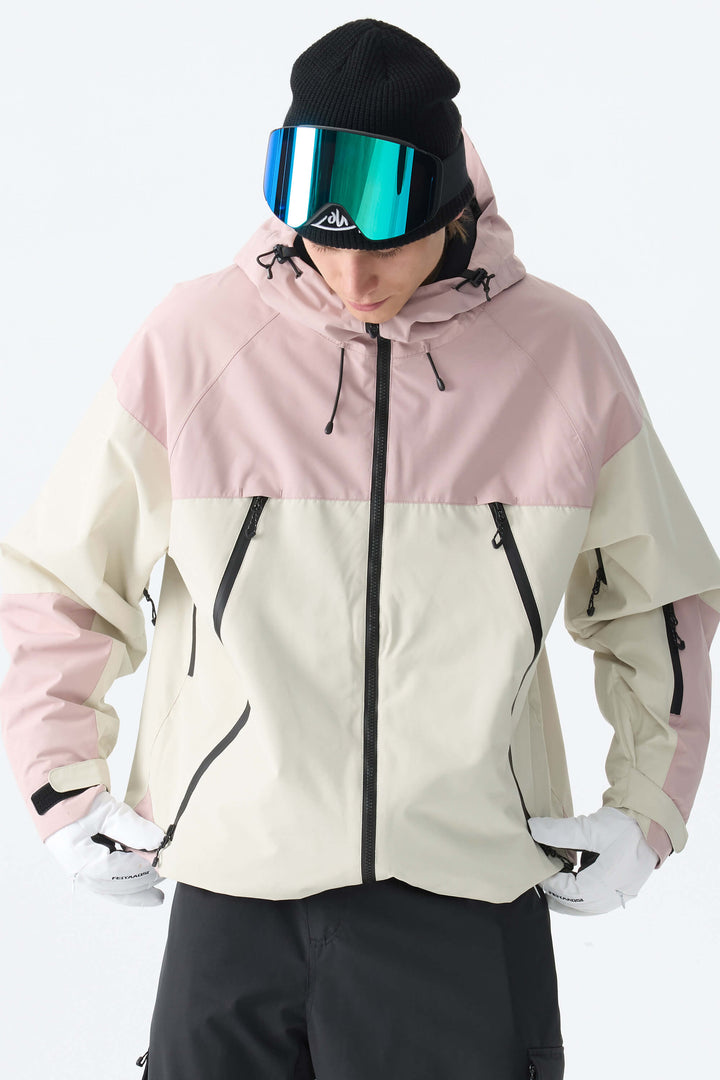 Men's Color-Block Pink & Off White Structured Insulated Snow Jacket