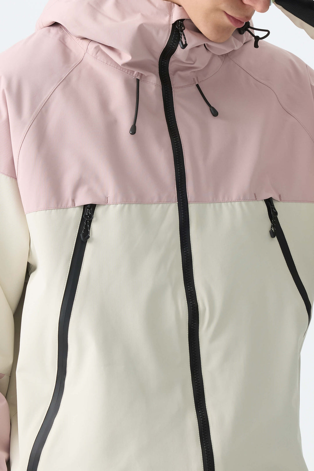 Men's Color-Block Pink & Off White Structured Insulated Snow Jacket