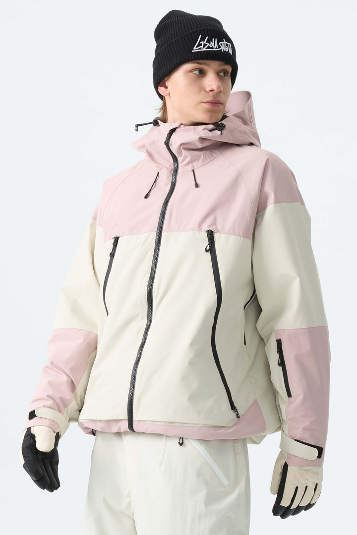 Men's Color-Block Pink & Off White Structured Insulated Snow Jacket